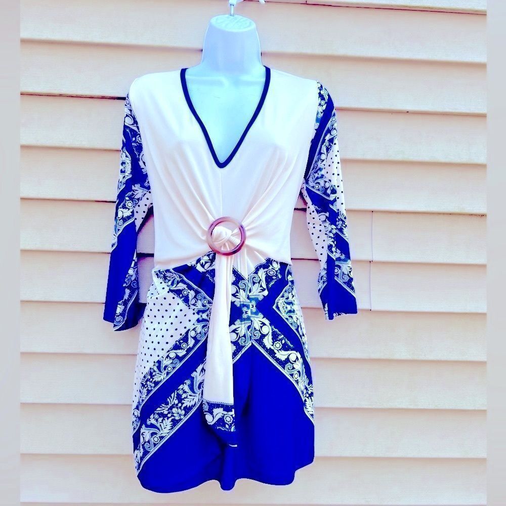 Lily By Frimiana Tunic Faux Wrap Top Aa3